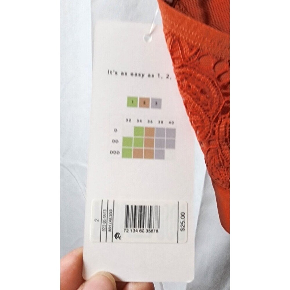 New Lively Women's Orange Wireless Semi Sheer Bra Adjustable Straps Size 2 - Picture 5 of 5
